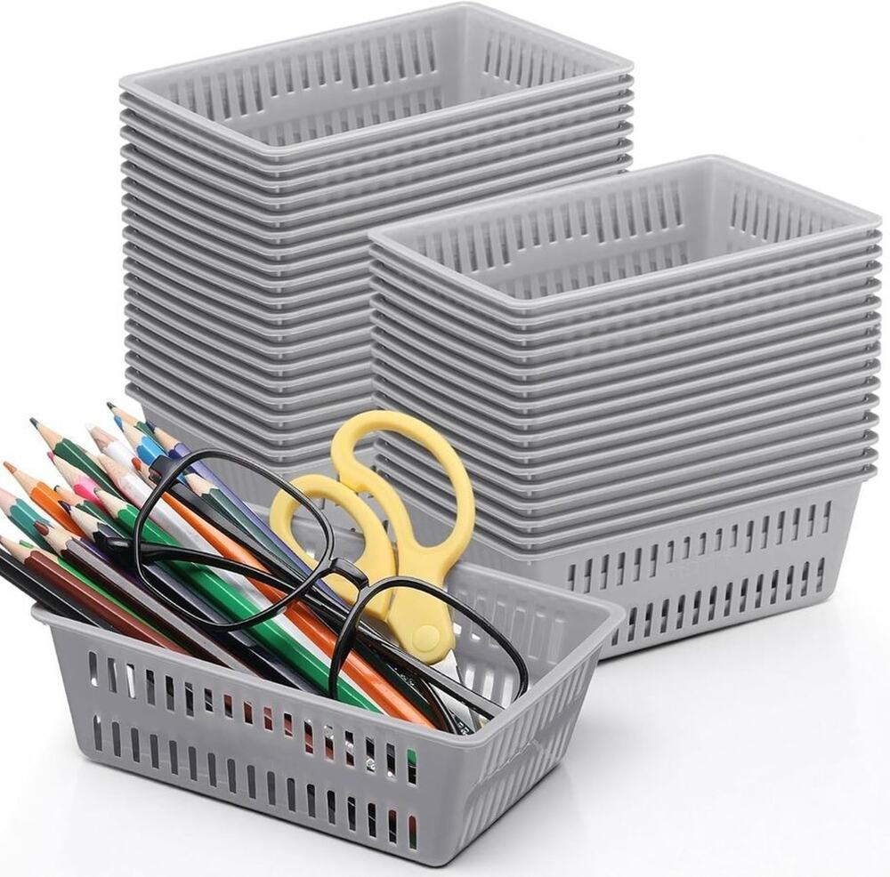 Gray 36 Pack Classroom Storage Small Plastic Basket Organizing Tray Container